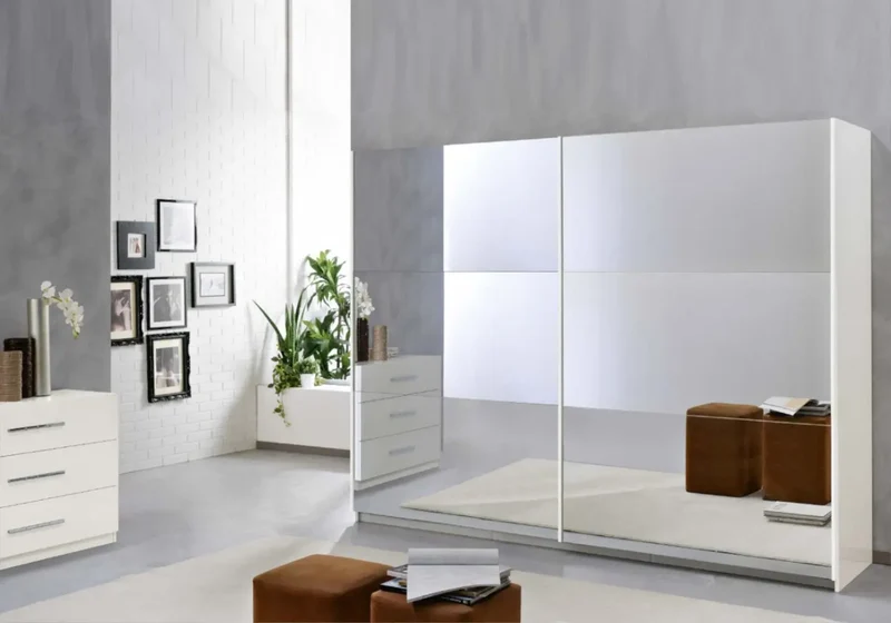 Armoire portes miroir coulissantes laquée gris JAZZ