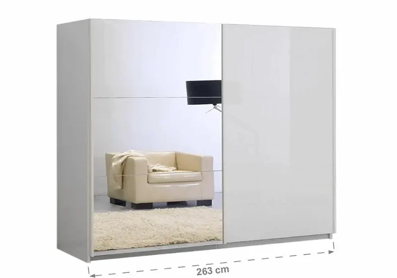 Armoire portes coulissantes miroir laquée blanc JAZZ