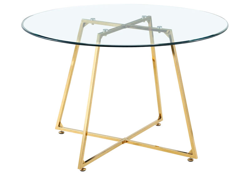 Table ronde verre trempé pieds dorés - Gina