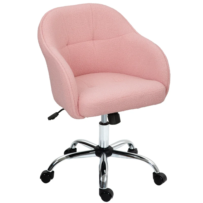 Chaise de bureau 56 x 61 x 76-86 cm assise rembourrée ultra douce hauteur réglable scandinave tendance en polyester rose 21_0006265