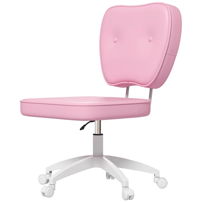 Chaise de bureau 46 x 59 x 82-92 cm pivotante assise rembourrée mousse épaisse moderne scandinave en polyuréthane rose 21_0006257