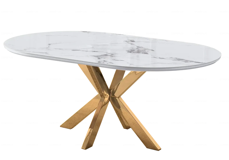 Table à manger ovale céramique marbre doré - Otho