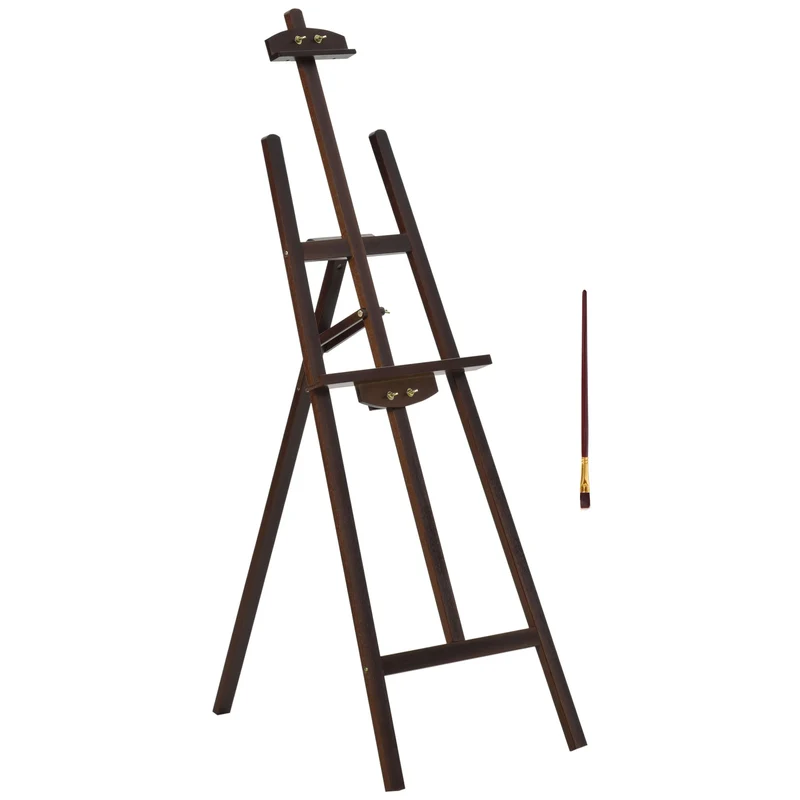 Chevalet d'artiste sur pieds 51,5 x 71,5 x 134,5 cm inclinable jusqu'à 90° support réglable rustique en bois de pin café 21_0006103