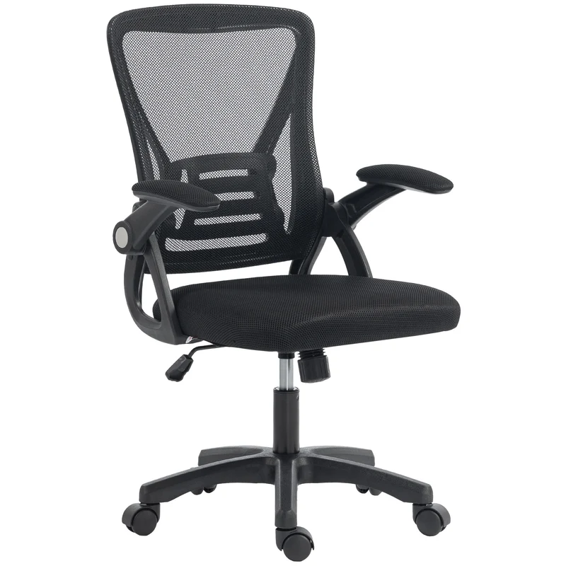 Chaise de bureau ergonomique 59,5 x 56 x 93-103 cm assise rembourrée accoudoirs relevables moderne design en maille noir 21_0006333
