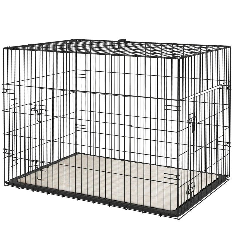 Cage de transport pliante pour chien 90 x 57.5 x 62 cm bac amovible coussin inclus design contemporain en acier noir 21_0007208