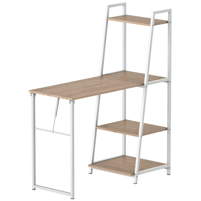 Bureau pliable rabattable bibliothèque 2 en 1 106 x 48 x 128 cm gain de place 4 étagères moderne en mélaminé chêne clair 21_0002441