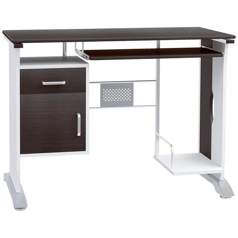 Bureau informatique compact 100 x 52 x 75 cm multi rangements tablette coulissante contemporain épuré salon en MDF noir 21_0006119