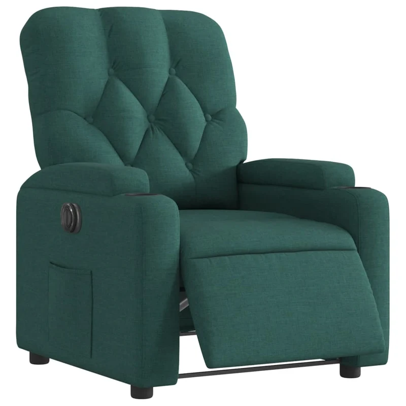 Fauteuil relax TV fonction d'inclinaison électrique très confortable en tissu vert foncé DEC028594