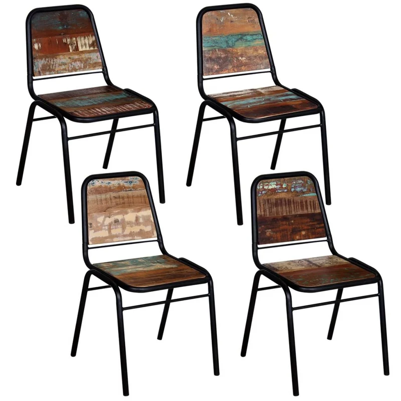 Lot de 4 chaises de salle à manger cuisine style industriel bois de récupération solide CDS021331