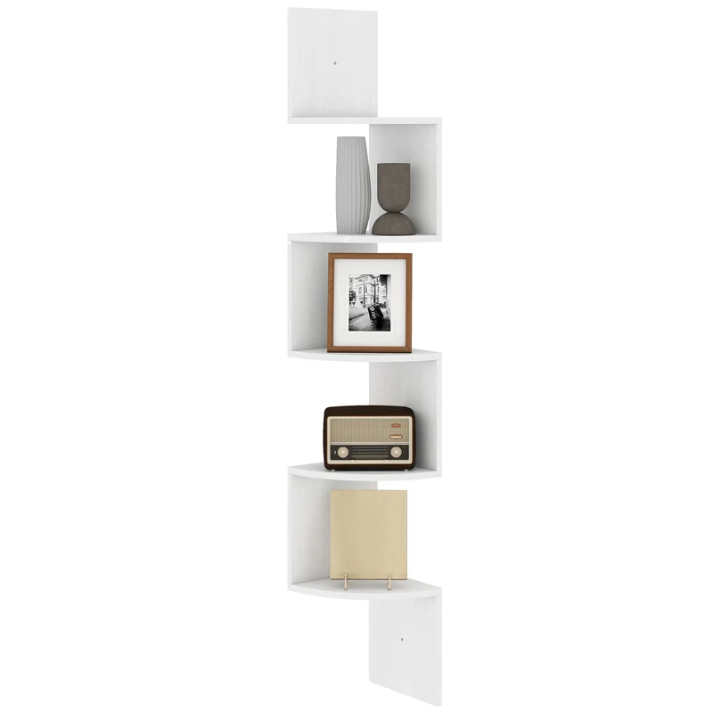 Étagère d'angle zigzag 20 x 20 x 126 cm 5 niveaux rangement livres déco contemporain en panneaux de particule blanc 21_0001219