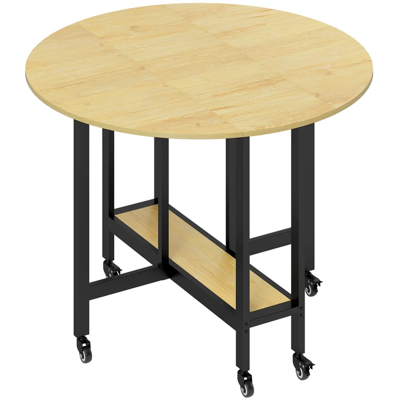 Table à manger pliante 4 personnes 100 x 100 x 75 cm gain de place roulettes verrouillables moderne épuré en bois chêne 21_0003376