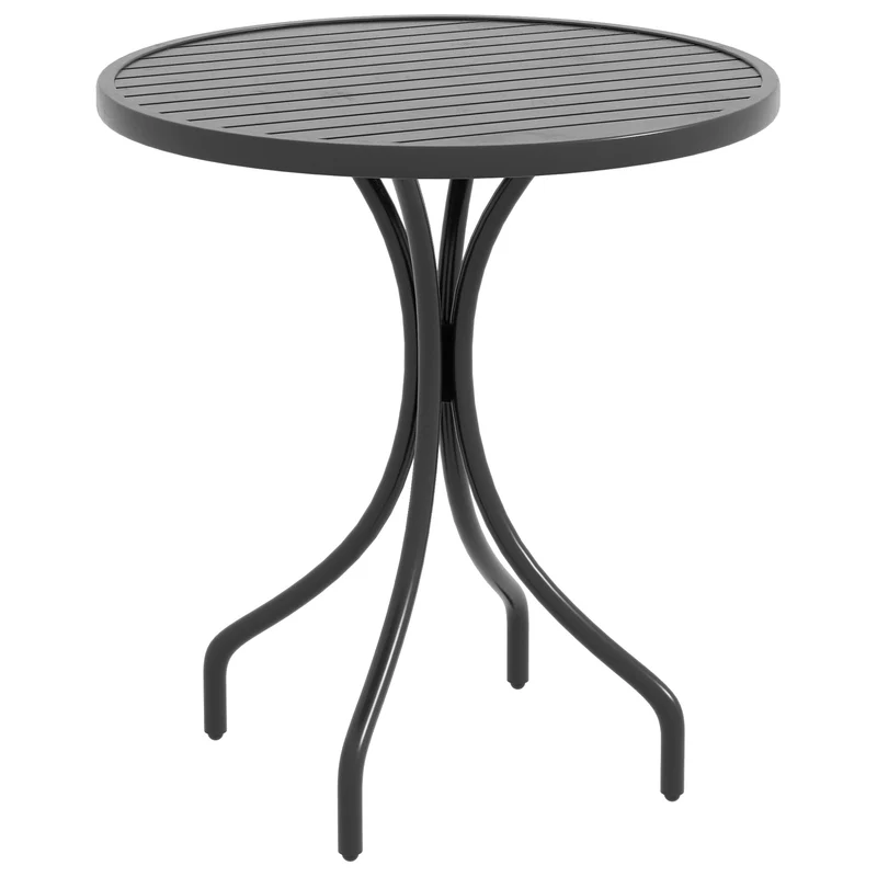 Table de jardin ronde 66 x 66 x 71.5 cm plateau à lattes séchage rapide contemporain tendance en acier galvanisé noir 21_0005203