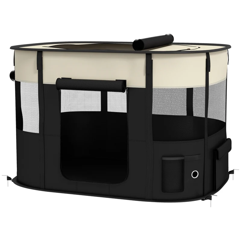 Parc pliable pour animaux voyage maison 94 x 74 x 60 cm léger trois portes zippées moderne épuré en tissu oxford crème 21_0007456