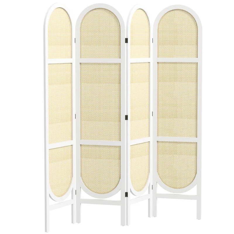 Paravent intérieur 4 panneaux pliable séparation 160 x 1,7 x 170 cm ultraléger motif tissé style scandinave en PP blanc 21_0001385