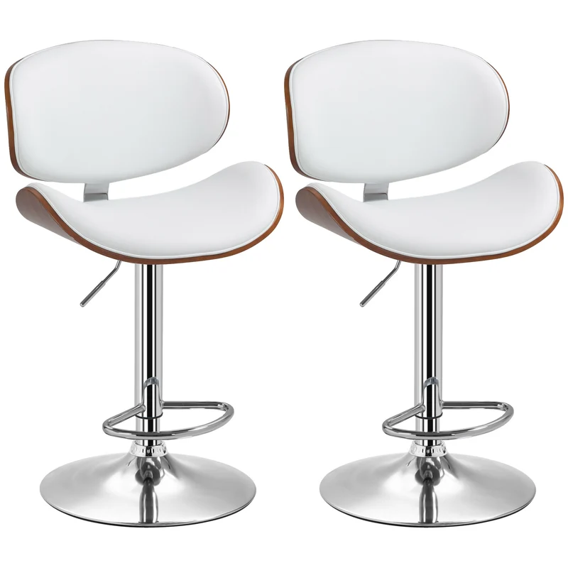 Lot de 2 tabourets de bar assise ergonomique mousse 53 x 52 x 92-112 cm réglable vintage en revêtement synthétique blanc 21_0002305
