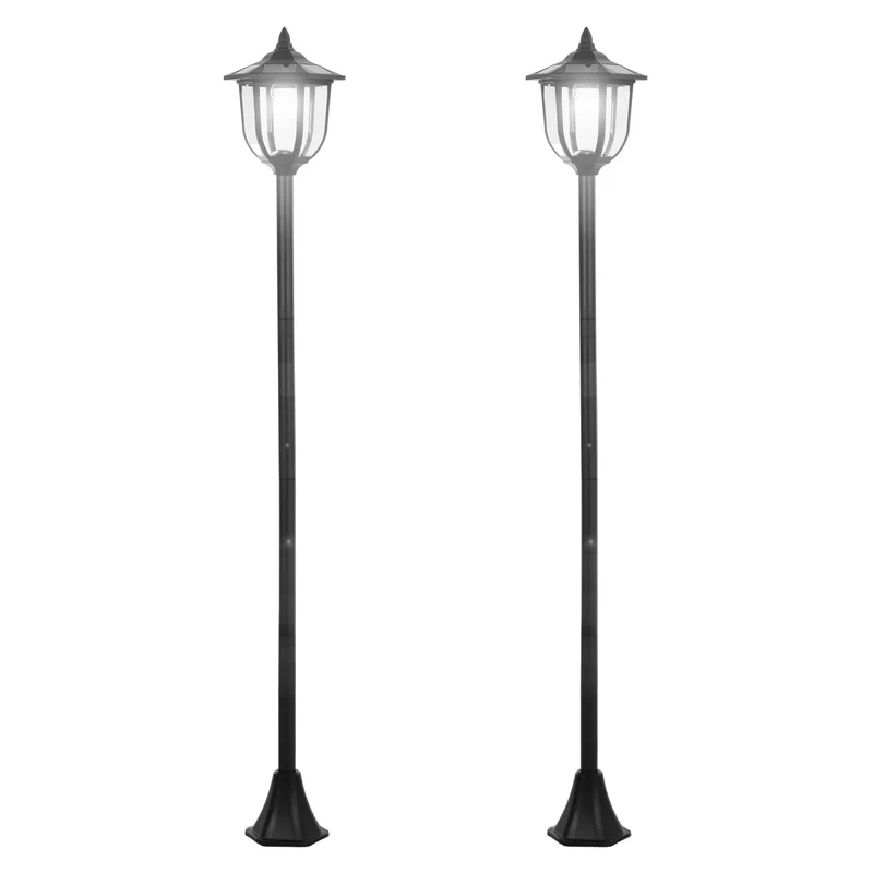 Lot de 2 lampadaire solaire extérieur 26,5 x 177 cm éclairage automatique détecteur de luminosité classique en PP noir 21_0007001