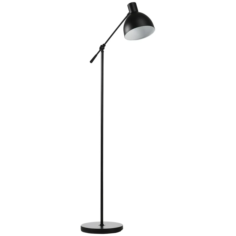 Lampadaire sur pied salon 30 x 30 x 131-155 cm hauteur réglable bras orientable industriel contemporain en acier noir 21_0007021