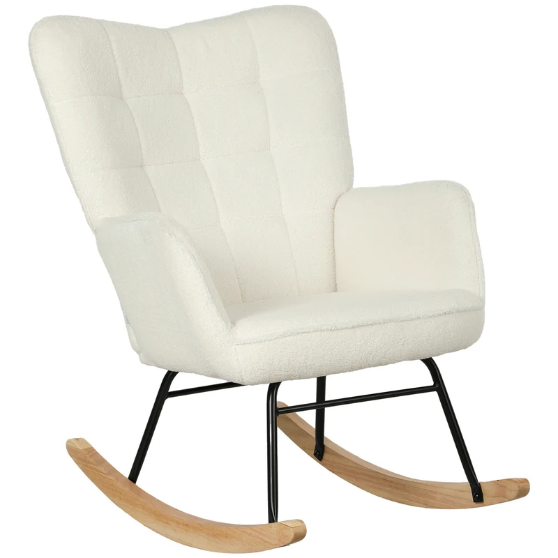 Fauteuil à bascule enveloppant chambre 71 x 98 x 101 cm assise rembourrée dossier scandinave en tissu polyester blanc 21_0003103