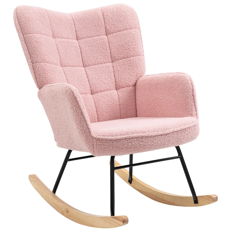 Fauteuil à bascule chambre 71 x 98 x 101 cm confort rembourré mouvement de bascule doux scandinave en polyester rose 21_0003102