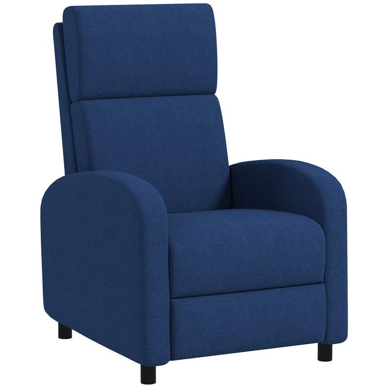 Fauteuil inclinable salon 64 x 86 x 102 cm repose-pieds intégré dossier 160° moderne contemporain zen en polyester bleu 21_0003130