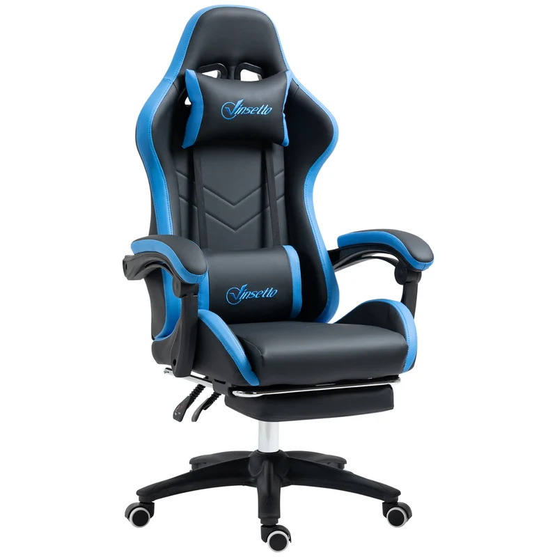 Fauteuil de jeu ergonomique 65 x 65 x 121-129 cm dossier inclinable 135° avec repose-pieds design en polyuréthane noir 21_0006227