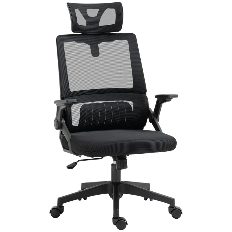 Fauteuil de bureau dossier inclinable réglable 60 x 61 x 104.5-121.5 cm assise mousse moderne en maille polyester noir 21_0006247