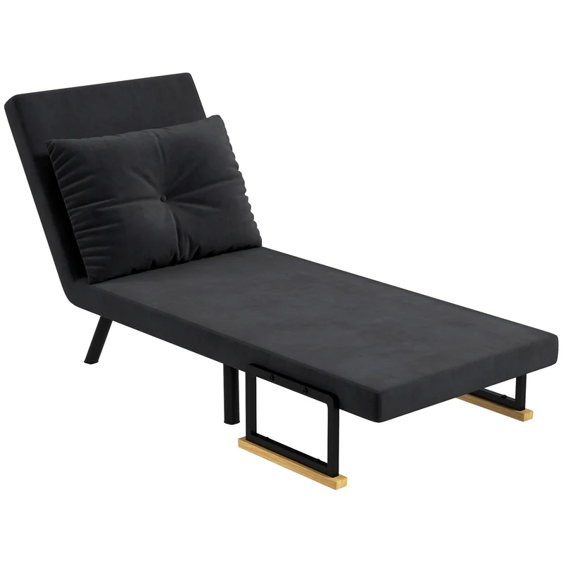 Fauteuil convertible 1 place lit d'appoint 63 x 73 x 81 cm dossier inclinable 5 positions moderne douillet en tissu noir 21_0003133