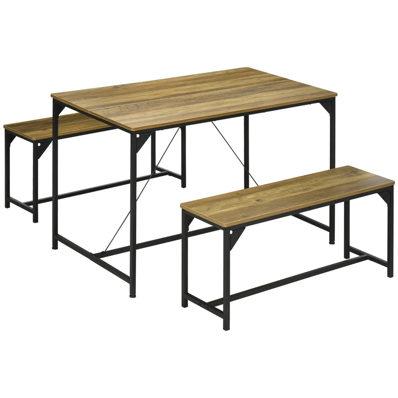 Ensemble table à manger et 2 bancs 120 x 70 x 75 cm bancs encastrables style industriel en panneau de particules naturel 21_0002354