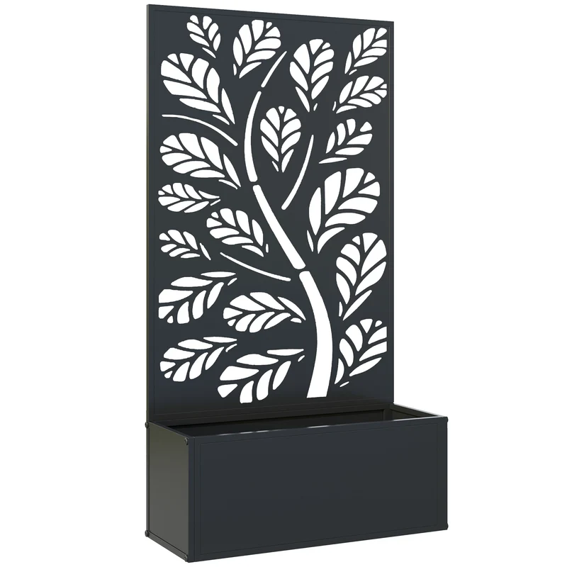Jardinière brise-vue treillis 61 x 23 x 113 cm pour plantes grimpantes drainage montage mural contemporain en métal noir 21_0005486