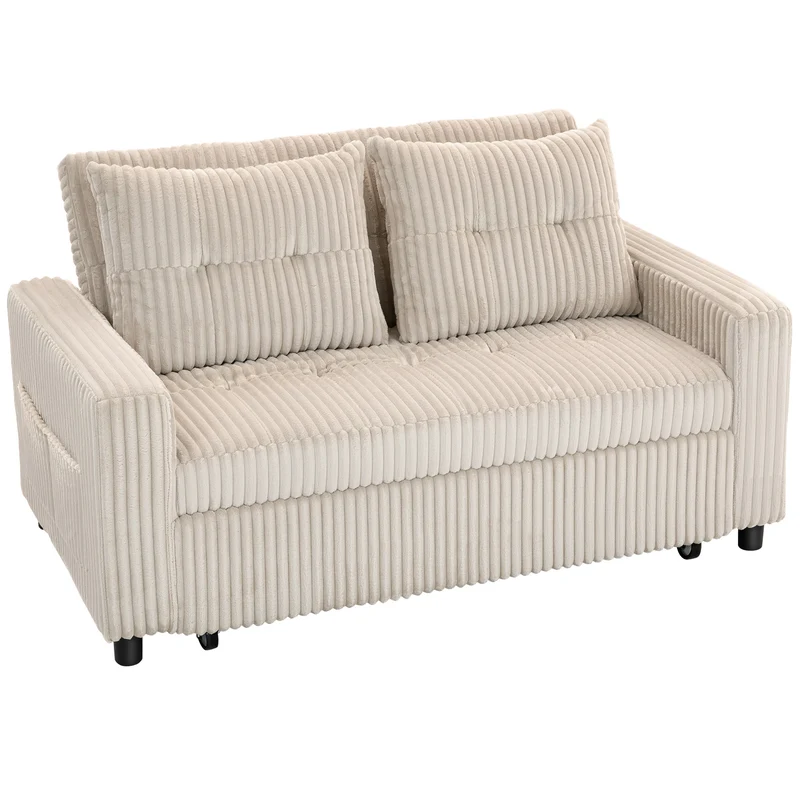 Canapé convertible 2 places lit d'appoint 157 x 190 x 49 cm dossier réglable poches latérales moderne en velours crème 21_0003620