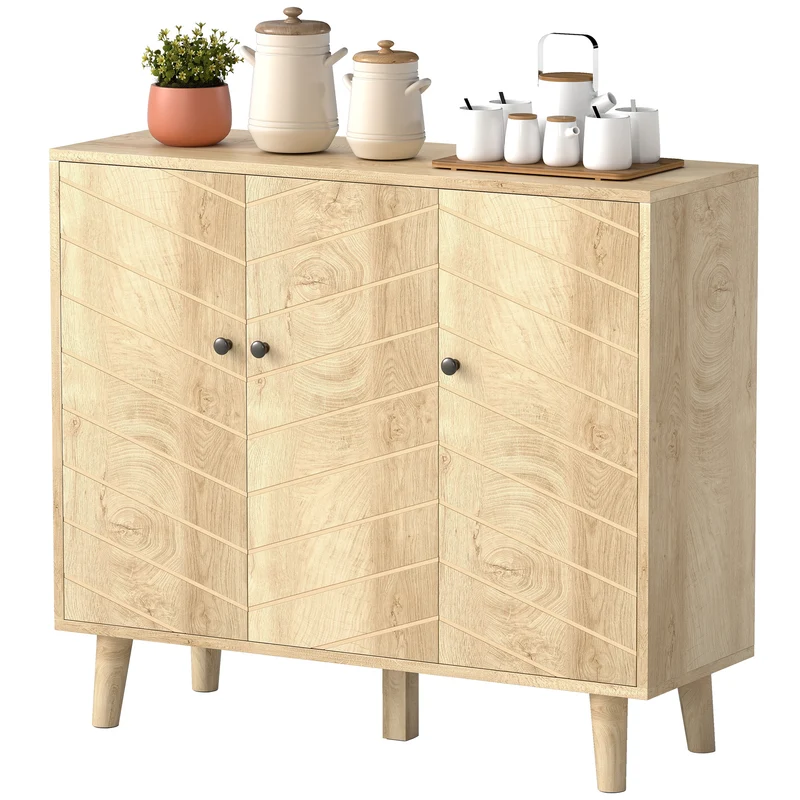 Buffet de cuisine 3 portes 88,3 x 30 x 76 cm étagère réglable fermeture silencieuse style scandinave en MDF bois naturel 21_0002904
