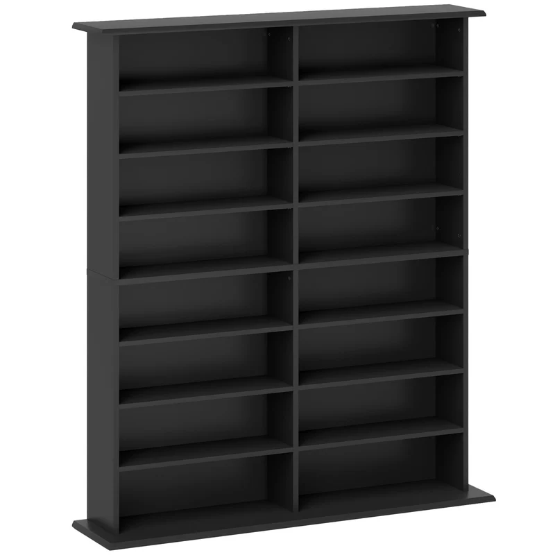 Étagère de rangement cd dvd profil étroit étagères réglables épuré 106.5 x 24 x 126.3 cm en panneau de particules noir 21_0002513