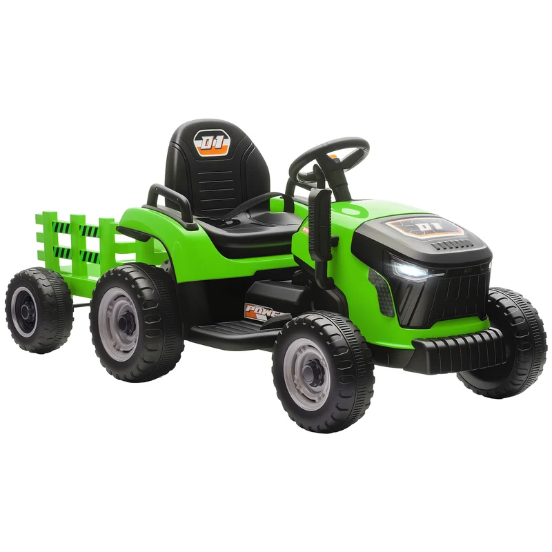 Tracteur électrique enfants remorque amovible 139 x 58 x 55 cm 2 modes télécommande siège ergonomique design en PP vert 21_0000610