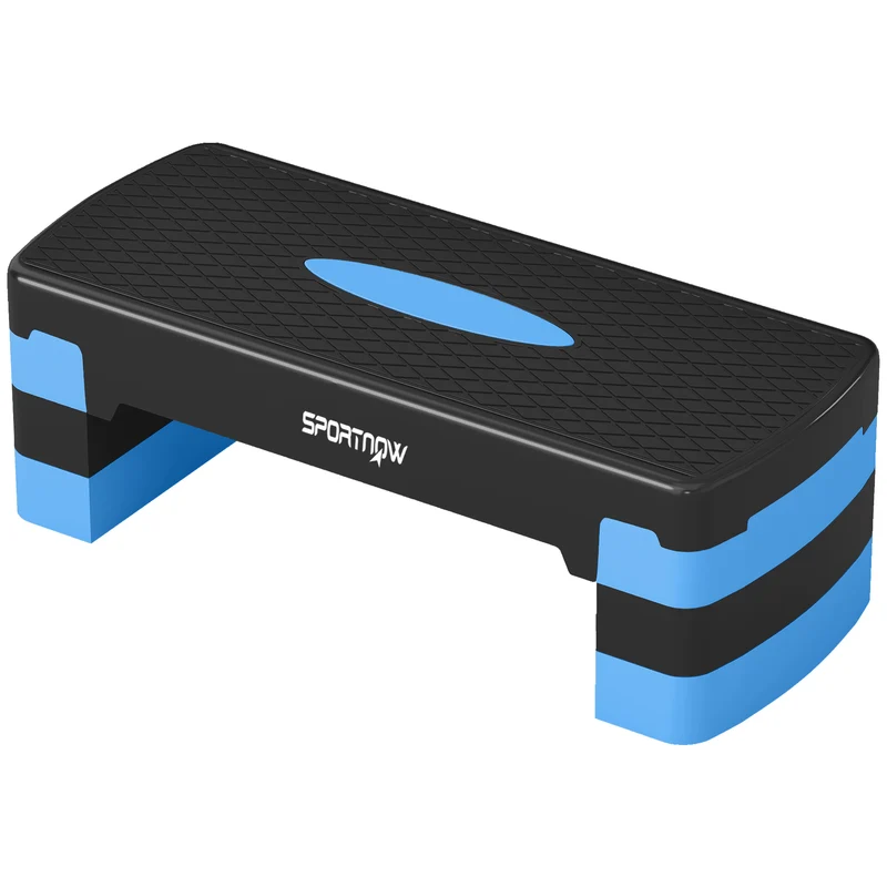 Plateforme d'aérobic réglable 68 x 29 x 20 cm hauteurs 10 15 20 cm surface antidérapante moderne épuré cosy en PP bleu 21_0006743