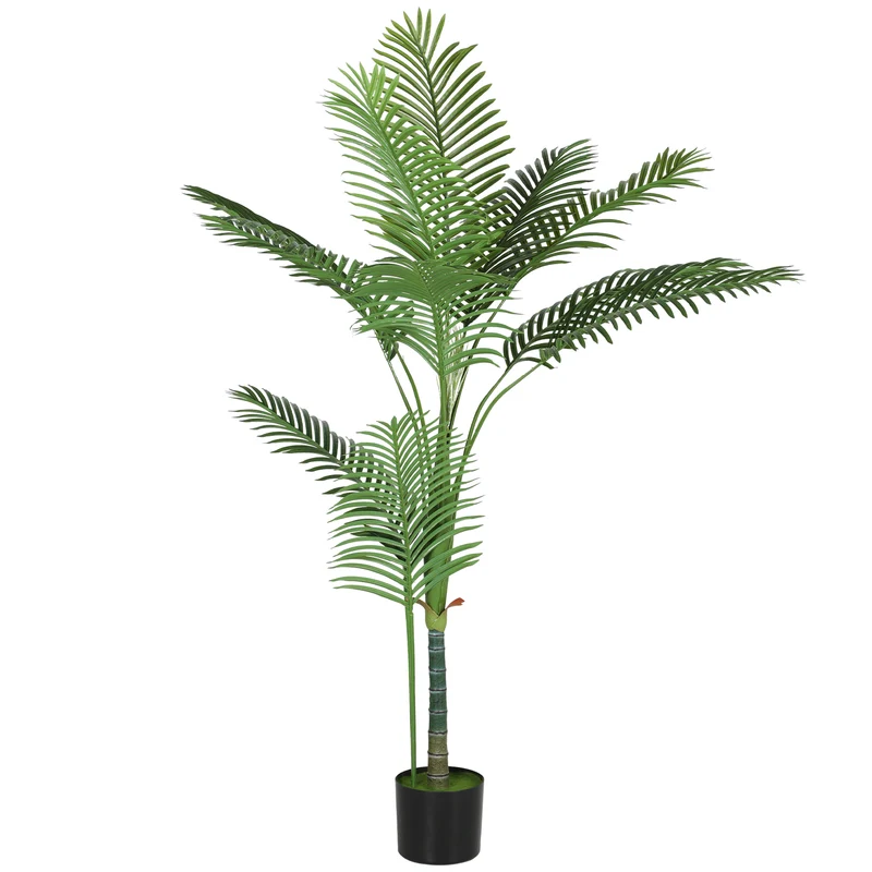 Palmier artificiel intérieur salon 150 x 18 x 13 cm sans entretien pot lesté tropicale contemporain en plastique vert 21_0003690