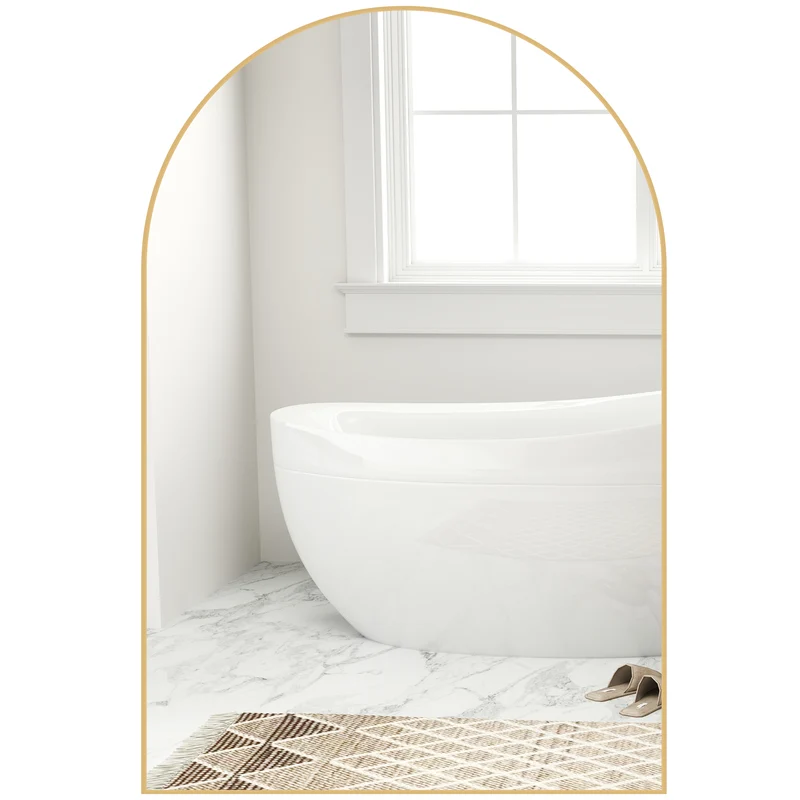 Miroir mural arqué salle de bain 60 x 3 x 90 cm résistant à la rouille avec film antiéclats moderne épuré en verre or 21_0002065