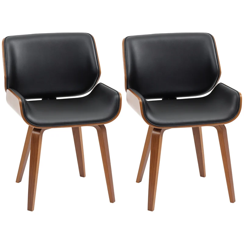 Lot de 2 chaises de salle à manger 53 x 54 x 81 cm assise rembourrée style vintage chic en revêtement synthétique noir 21_0002306