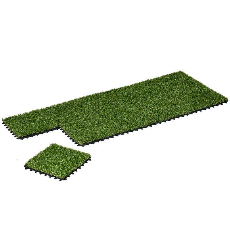 Lot de 10 dalles de gazon synthétique emboîtables terrasse balcon 30 x 30 x 3 cm confort drainant tendance en PP vert 21_0003918