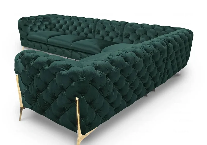 Canapé angle chesterfield vert PACO