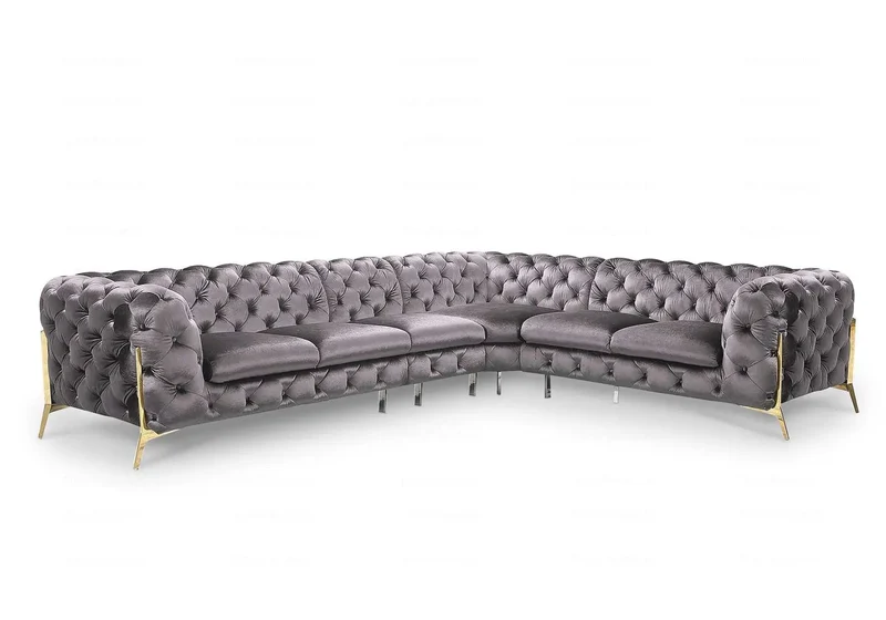 Canapé angle chesterfield gris PACO