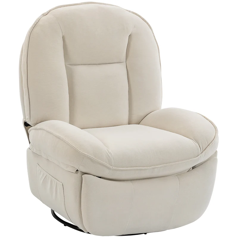 Fauteuil inclinable pivotant 360° 93 x 91 x 104 cm assise large repose-pieds style contemporain cosy en chenille crème 21_0003188