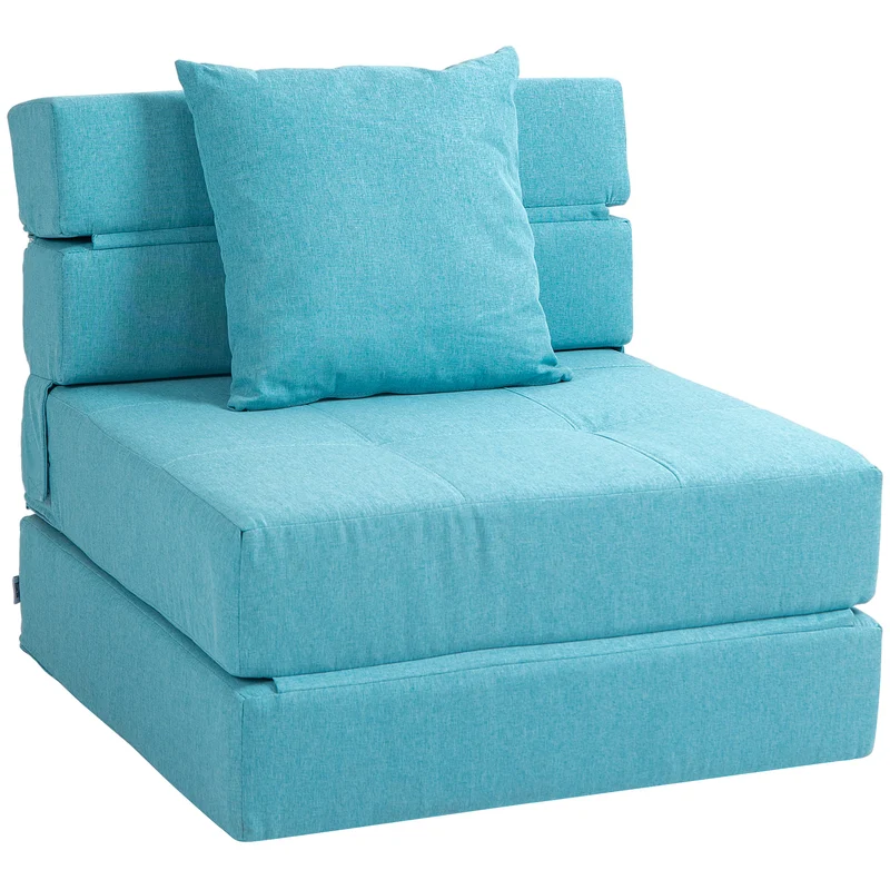 Chauffeuse convertible 1 place canapé lit 70 x 70 x 61 cm lit d'appoint housse amovible scandinave en polyester bleu 21_0003011