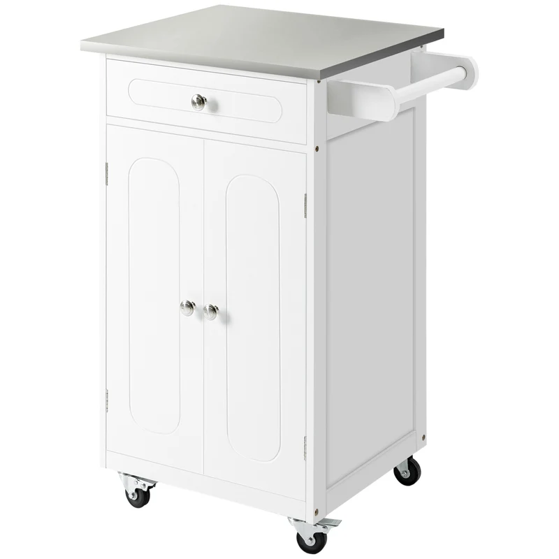 Chariot desserte de cuisine 60 x 45 x 85 cm rangements multiples tiroir placard porte torchon style moderne en MDF blanc 21_0001016