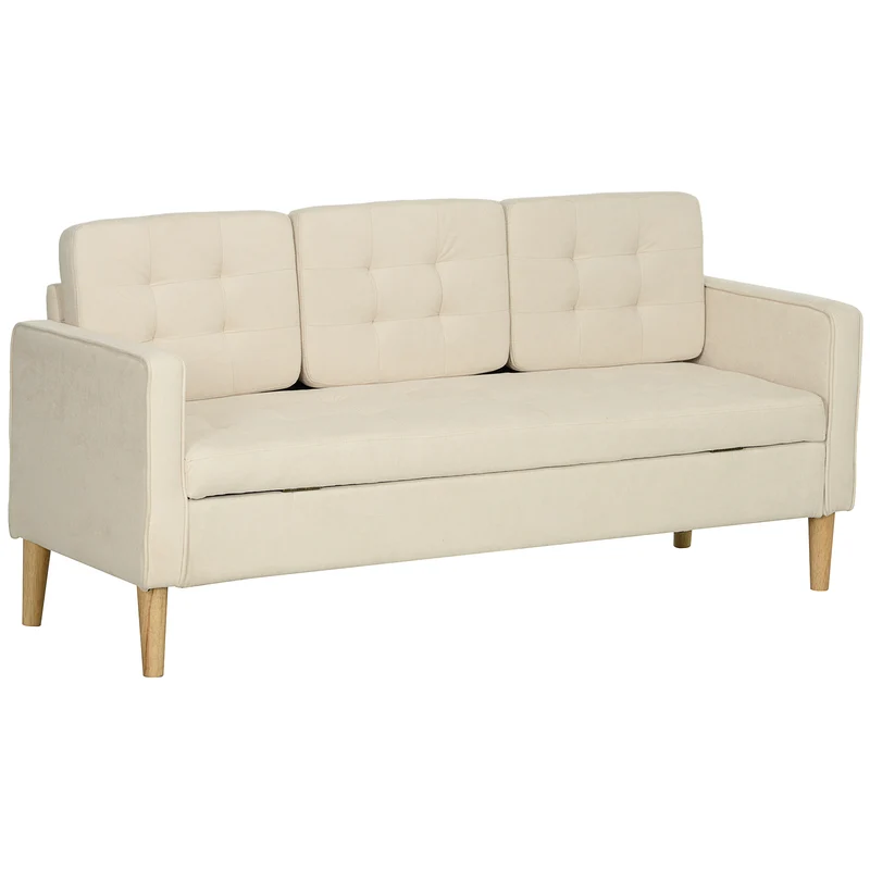 Canapé 3 places salon 166.5 x 62 x 82 cm rangement caché dossier capitonné style contemporain épuré en polyester crème 21_0003014