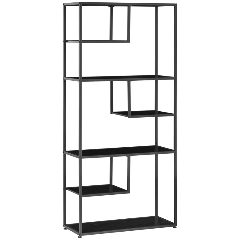 Bibliothèque étagère de rangement salon 83 x 34 x 180 cm gain de place 7 niveaux style industriel épuré en MDF noir 21_0002888