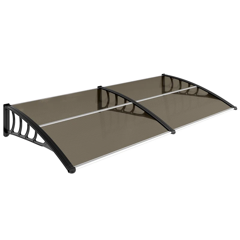 Auvent de porte incurvé 200 x 96 x 27 cm protège pluie uv neige montage facile moderne épuré en polycarbonate marron 21_0007104
