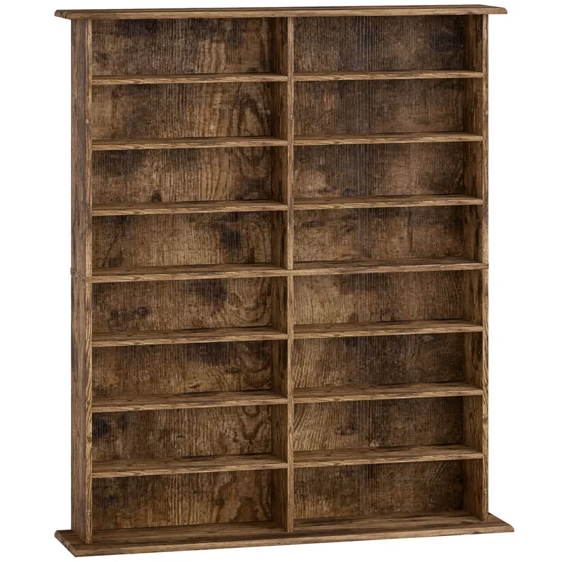 Étagère cd dvd 106.5 x 24 x 126.3 cm capacité 720 profondeur réduite rustique vintage en panneau de particules marron 21_0002516