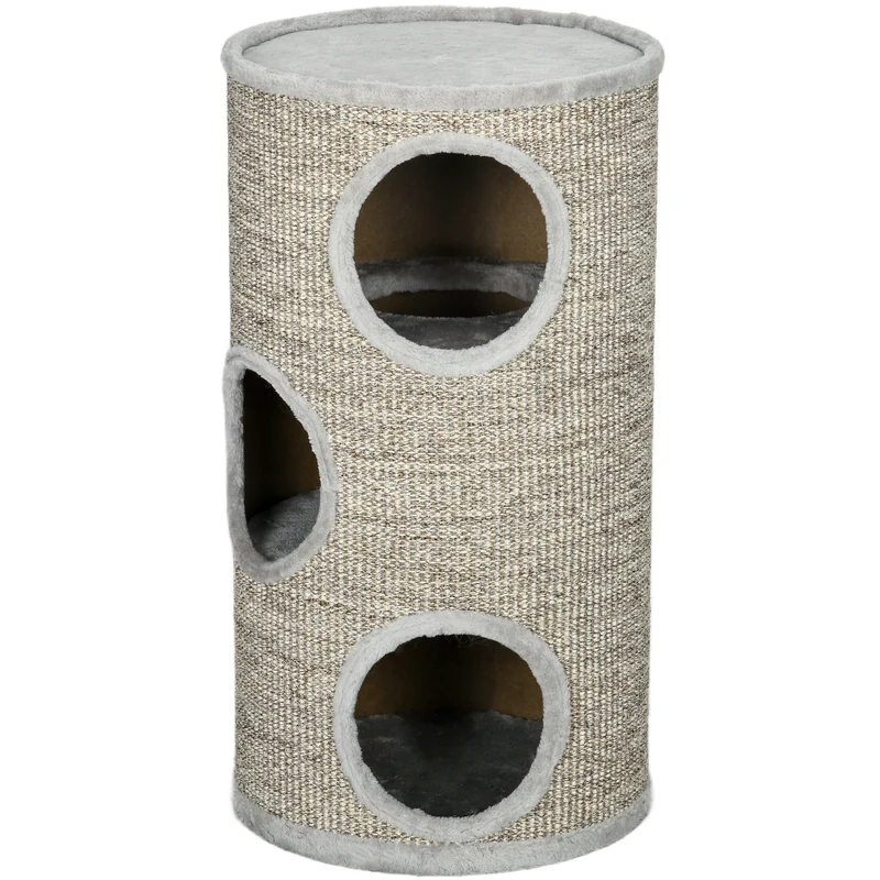 Tonneau à griffer pour chat 38 x 38 x 70 cm griffoir 3 niveaux pour chats moins de 5 kg décoratif douillet en sisal gris 21_0007672