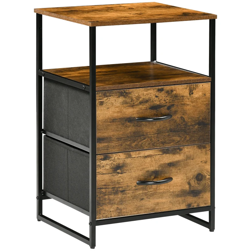 Table de chevet table d'appoint 45 x 40 x 70,5 cm 2 tiroirs pliables rangement pratique style industriel en MDF marron 21_0002884