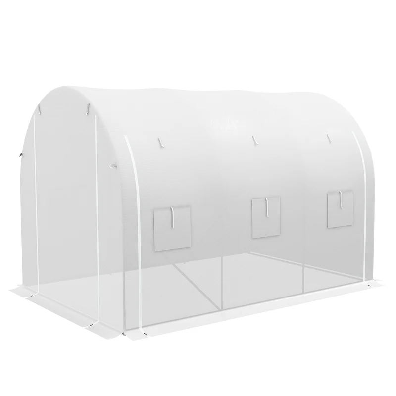 Serre tunnel jardin 296 x 196 x 200 cm protection intempéries oiseaux portes zippées contemporain en polyéthylène blanc 21_0005408